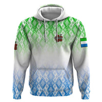 Sierra Leone Hoodie with Tribal Chimpanzee Design and Green Blue Gradient Pattern
