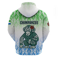 Sierra Leone Hoodie with Tribal Chimpanzee Design and Green Blue Gradient Pattern