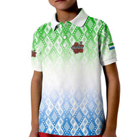 Sierra Leone Kid Polo Shirt with Tribal Chimpanzee Design and Green Blue Gradient Pattern