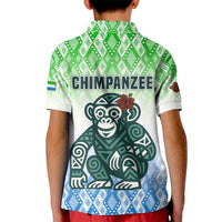 Sierra Leone Kid Polo Shirt with Tribal Chimpanzee Design and Green Blue Gradient Pattern