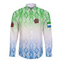 Sierra Leone Long Sleeve Button Shirt with Tribal Chimpanzee Design and Green Blue Gradient Pattern