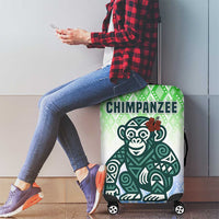 Sierra Leone Luggage Cover with Tribal Chimpanzee Design and Green Blue Gradient Pattern