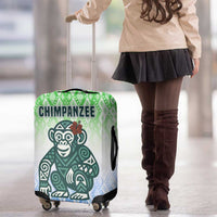 Sierra Leone Luggage Cover with Tribal Chimpanzee Design and Green Blue Gradient Pattern
