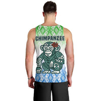 Sierra Leone Men Tank Top with Tribal Chimpanzee Design and Green Blue Gradient Pattern