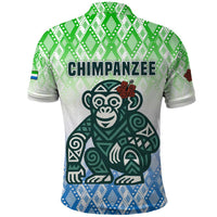 Sierra Leone Polo Shirt with Tribal Chimpanzee Design and Green Blue Gradient Pattern