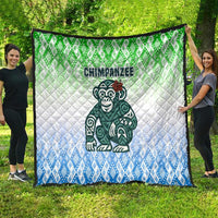 Sierra Leone Quilt with Tribal Chimpanzee Design and Green Blue Gradient Pattern