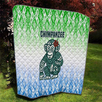 Sierra Leone Quilt with Tribal Chimpanzee Design and Green Blue Gradient Pattern
