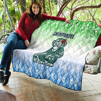 Sierra Leone Quilt with Tribal Chimpanzee Design and Green Blue Gradient Pattern