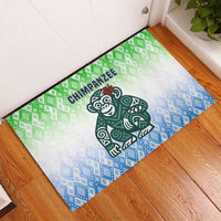 Sierra Leone Rubber Doormat with Tribal Chimpanzee Design and Green Blue Gradient Pattern