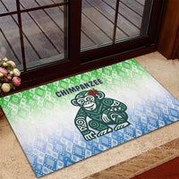 Sierra Leone Rubber Doormat with Tribal Chimpanzee Design and Green Blue Gradient Pattern