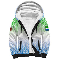 Sierra Leone Sherpa Hoodie with Tribal Chimpanzee Design and Green Blue Gradient Pattern