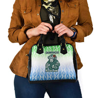 Sierra Leone Shoulder Handbag with Tribal Chimpanzee Design and Green Blue Gradient Pattern