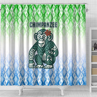 Sierra Leone Shower Curtain with Tribal Chimpanzee Design and Green Blue Gradient Pattern