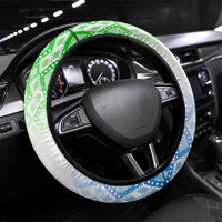 Sierra Leone Steering Wheel Cover with Tribal Chimpanzee Design and Green Blue Gradient Pattern