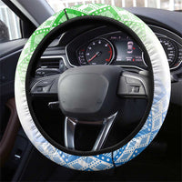 Sierra Leone Steering Wheel Cover with Tribal Chimpanzee Design and Green Blue Gradient Pattern