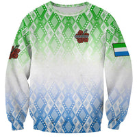 Sierra Leone Sweatshirt with Tribal Chimpanzee Design and Green Blue Gradient Pattern