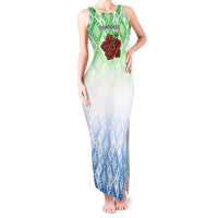 Sierra Leone Tank Maxi Dress with Tribal Chimpanzee Design and Green Blue Gradient Pattern
