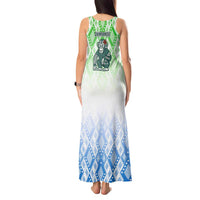 Sierra Leone Tank Maxi Dress with Tribal Chimpanzee Design and Green Blue Gradient Pattern