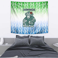 Sierra Leone Tapestry with Tribal Chimpanzee Design and Green Blue Gradient Pattern