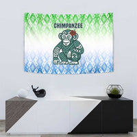 Sierra Leone Tapestry with Tribal Chimpanzee Design and Green Blue Gradient Pattern