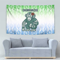 Sierra Leone Tapestry with Tribal Chimpanzee Design and Green Blue Gradient Pattern