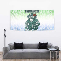 Sierra Leone Tapestry with Tribal Chimpanzee Design and Green Blue Gradient Pattern