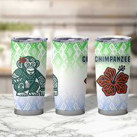 Sierra Leone Tumbler Cup with Tribal Chimpanzee Design and Green Blue Gradient Pattern