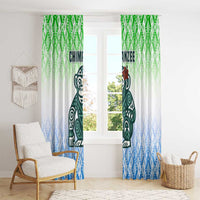 Sierra Leone Window Curtain with Tribal Chimpanzee Design and Green Blue Gradient Pattern