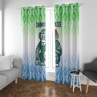Sierra Leone Window Curtain with Tribal Chimpanzee Design and Green Blue Gradient Pattern