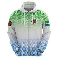 Sierra Leone Zip Hoodie with Tribal Chimpanzee Design and Green Blue Gradient Pattern