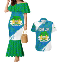 Sierra Leone Crest Couples Matching Mermaid Dress and Hawaiian Shirt with National Coat of Arms and Flag Colors