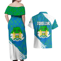 Sierra Leone Crest Couples Matching Off Shoulder Maxi Dress and Hawaiian Shirt with National Coat of Arms and Flag Colors