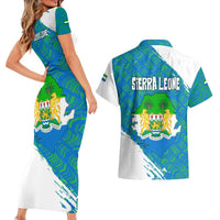 Sierra Leone Crest Couples Matching Short Sleeve Bodycon Dress and Hawaiian Shirt with National Coat of Arms and Flag Colors