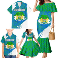 Sierra Leone Crest Family Matching Mermaid Dress and Hawaiian Shirt with National Coat of Arms and Flag Colors