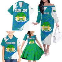 Sierra Leone Crest Family Matching Off The Shoulder Long Sleeve Dress and Hawaiian Shirt with National Coat of Arms and Flag Colors