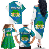 Sierra Leone Crest Family Matching Off The Shoulder Long Sleeve Dress and Hawaiian Shirt with National Coat of Arms and Flag Colors