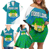 Sierra Leone Crest Family Matching Off Shoulder Short Dress and Hawaiian Shirt with National Coat of Arms and Flag Colors