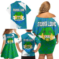 Sierra Leone Crest Family Matching Off Shoulder Short Dress and Hawaiian Shirt with National Coat of Arms and Flag Colors
