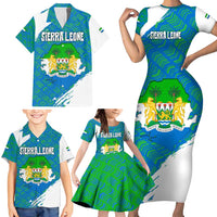 Sierra Leone Crest Family Matching Short Sleeve Bodycon Dress and Hawaiian Shirt with National Coat of Arms and Flag Colors