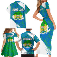 Sierra Leone Crest Family Matching Short Sleeve Bodycon Dress and Hawaiian Shirt with National Coat of Arms and Flag Colors