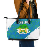 Sierra Leone Crest Leather Tote Bag with National Coat of Arms and Flag Colors