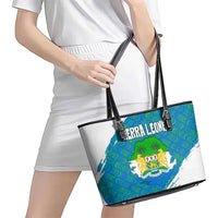 Sierra Leone Crest Leather Tote Bag with National Coat of Arms and Flag Colors