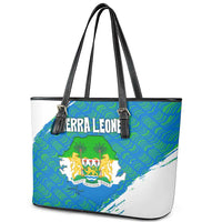 Sierra Leone Crest Leather Tote Bag with National Coat of Arms and Flag Colors