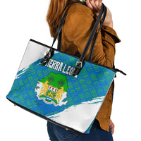 Sierra Leone Crest Leather Tote Bag with National Coat of Arms and Flag Colors