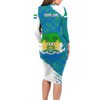 Sierra Leone Crest Long Sleeve Bodycon Dress with National Coat of Arms and Flag Colors