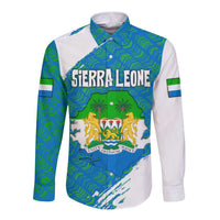 Sierra Leone Crest Long Sleeve Button Shirt with National Coat of Arms and Flag Colors
