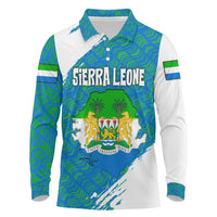 Sierra Leone Crest Long Sleeve Polo Shirt with National Coat of Arms and Flag Colors