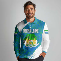 Sierra Leone Crest Long Sleeve Polo Shirt with National Coat of Arms and Flag Colors