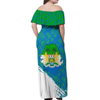 Sierra Leone Crest Off Shoulder Maxi Dress with National Coat of Arms and Flag Colors