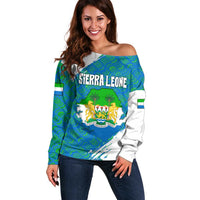 Sierra Leone Crest Off Shoulder Sweater with National Coat of Arms and Flag Colors